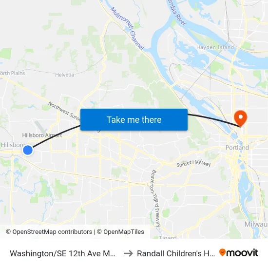 Washington/SE 12th Ave Max Station to Randall Children's Hospital map