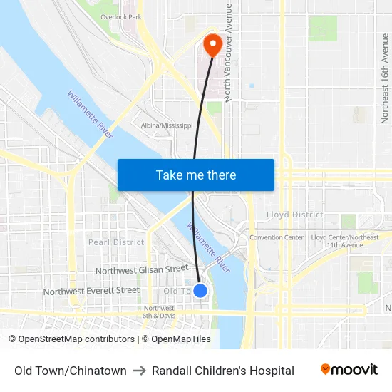 Old Town/Chinatown to Randall Children's Hospital map