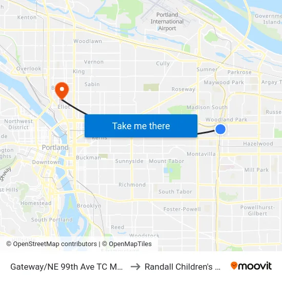 Gateway/NE 99th Ave TC Max Station to Randall Children's Hospital map