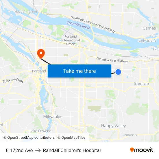 E 172nd Ave to Randall Children's Hospital map