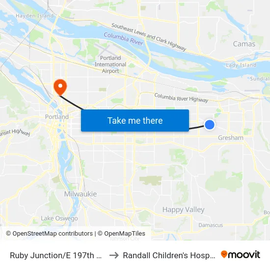 Ruby Junction/E 197th Ave to Randall Children's Hospital map
