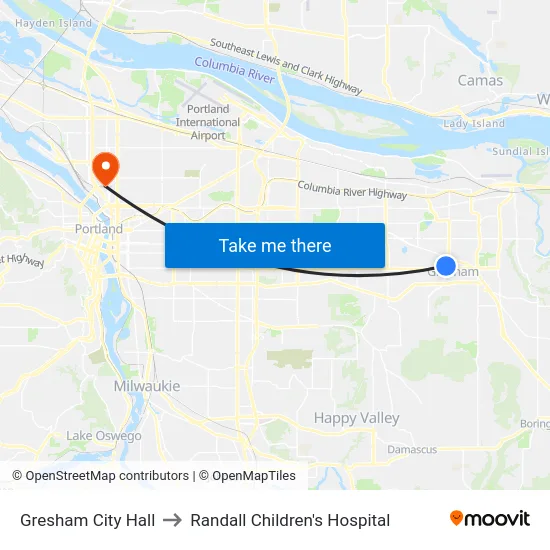 Gresham City Hall to Randall Children's Hospital map