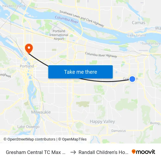 Gresham Central TC Max Station to Randall Children's Hospital map