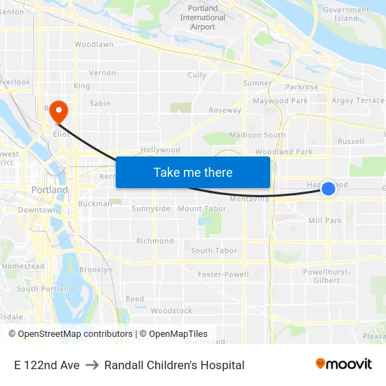E 122nd Ave to Randall Children's Hospital map