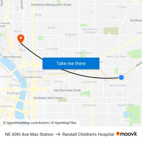 NE 60th Ave Max Station to Randall Children's Hospital map