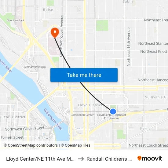 Lloyd Center/NE 11th Ave Max Station to Randall Children's Hospital map