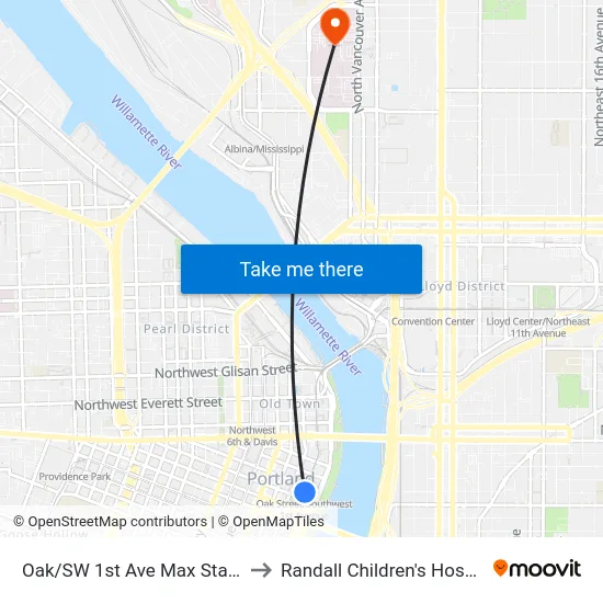 Oak/SW 1st Ave Max Station to Randall Children's Hospital map