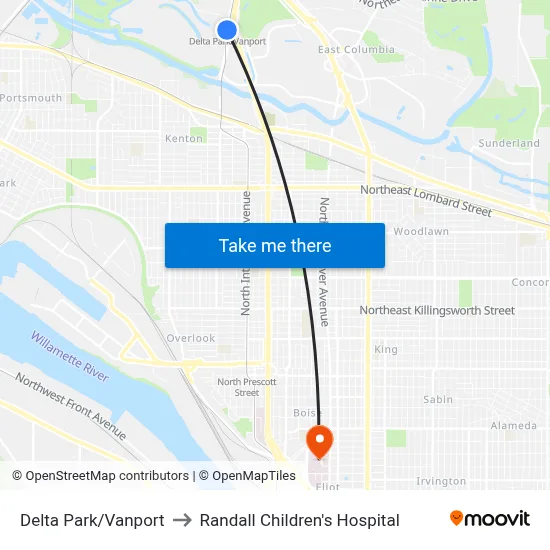 Delta Park/Vanport to Randall Children's Hospital map