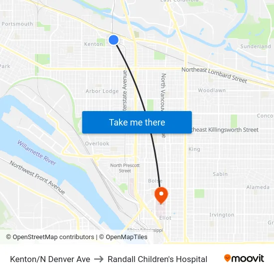 Kenton/N Denver Ave to Randall Children's Hospital map