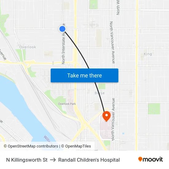 N Killingsworth St to Randall Children's Hospital map