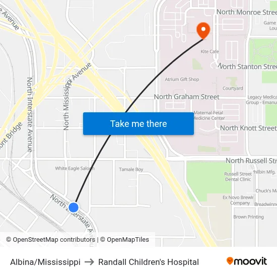 Albina/Mississippi to Randall Children's Hospital map