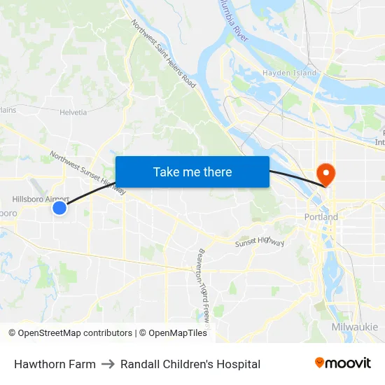 Hawthorn Farm to Randall Children's Hospital map
