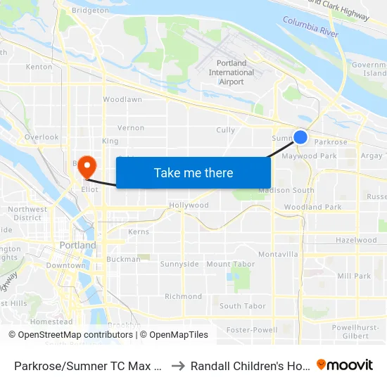 Parkrose/Sumner TC Max Station to Randall Children's Hospital map