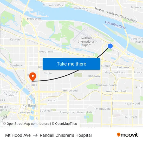 Mt Hood Ave to Randall Children's Hospital map
