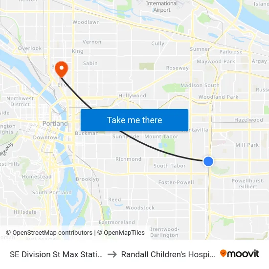 SE Division St Max Station to Randall Children's Hospital map