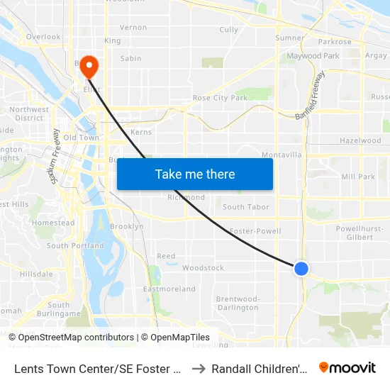 Lents Town Center/SE Foster Rd Max Station to Randall Children's Hospital map