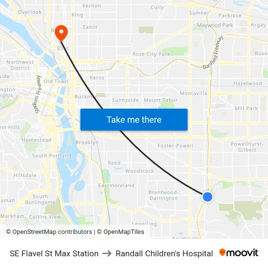 SE Flavel St Max Station to Randall Children's Hospital map