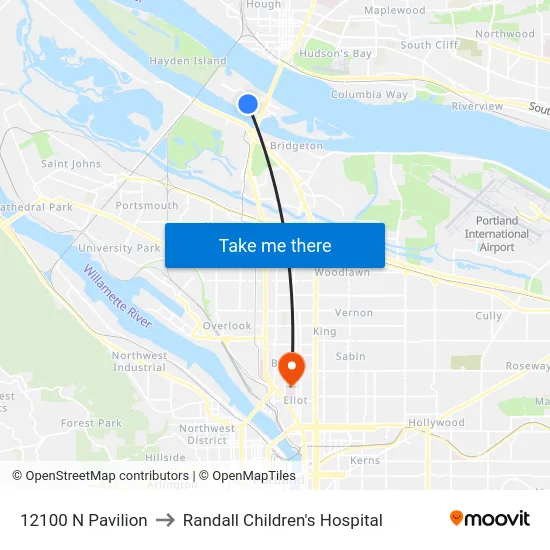 12100 N Pavilion to Randall Children's Hospital map