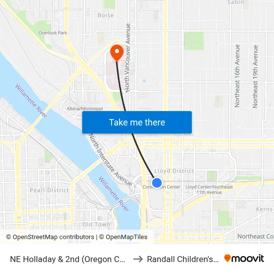NE Holladay & 2nd (Oregon Convention Ctr) to Randall Children's Hospital map
