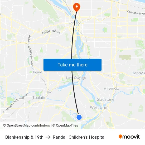 Blankenship & 19th to Randall Children's Hospital map