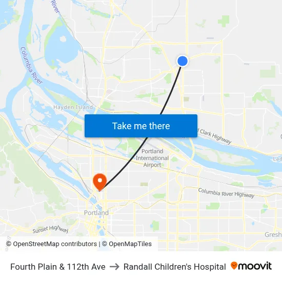 Fourth Plain & 112th Ave to Randall Children's Hospital map