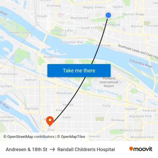 Andresen & 18th St to Randall Children's Hospital map