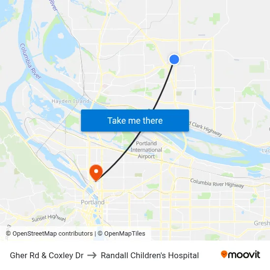 Gher Rd & Coxley Dr to Randall Children's Hospital map