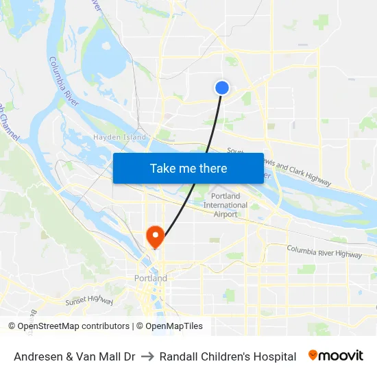 Andresen & Van Mall Dr to Randall Children's Hospital map