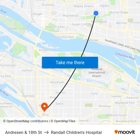 Andresen & 18th St to Randall Children's Hospital map