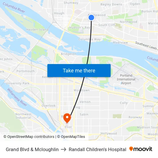 Grand Blvd & Mcloughlin to Randall Children's Hospital map