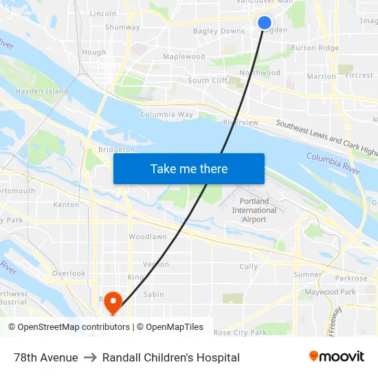 78th Avenue to Randall Children's Hospital map