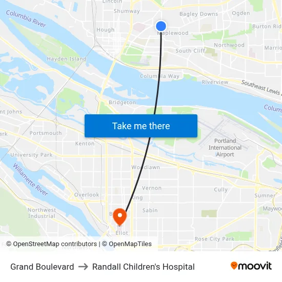 Grand Boulevard to Randall Children's Hospital map