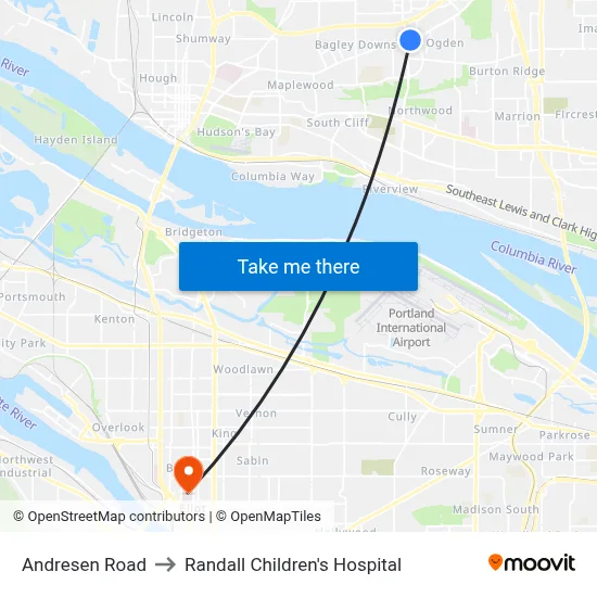 Andresen Road to Randall Children's Hospital map