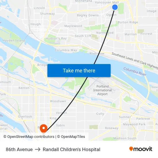 86th Avenue to Randall Children's Hospital map