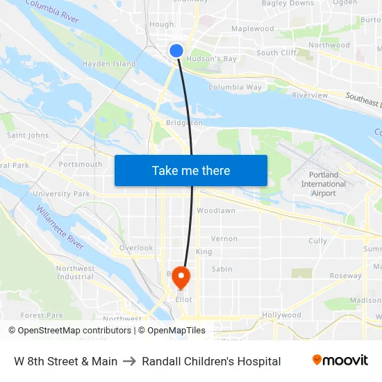 W 8th Street & Main to Randall Children's Hospital map