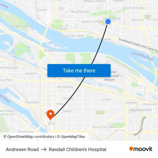 Andresen Road to Randall Children's Hospital map