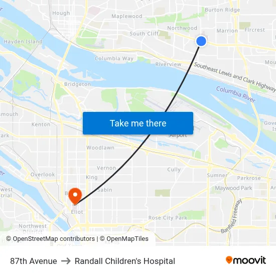87th Avenue to Randall Children's Hospital map