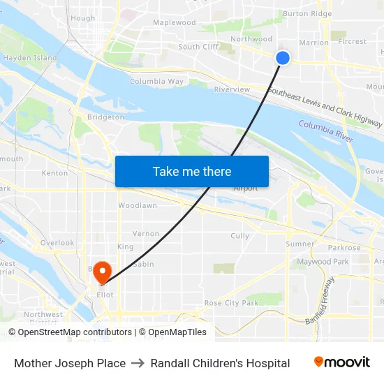 Mother Joseph Place to Randall Children's Hospital map