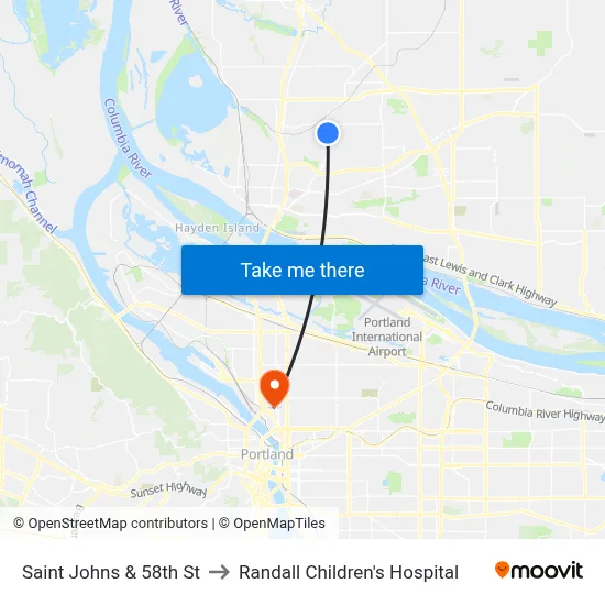 Saint Johns & 58th St to Randall Children's Hospital map