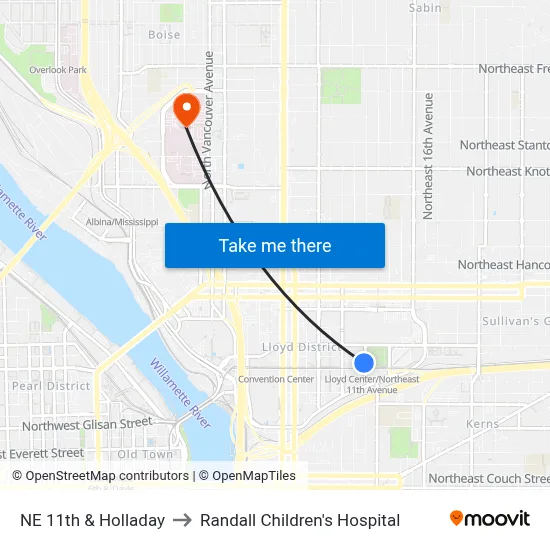 NE 11th & Holladay to Randall Children's Hospital map