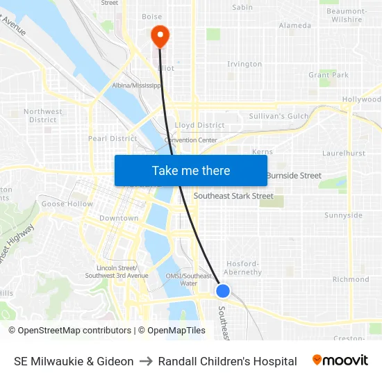 SE Milwaukie & Gideon to Randall Children's Hospital map