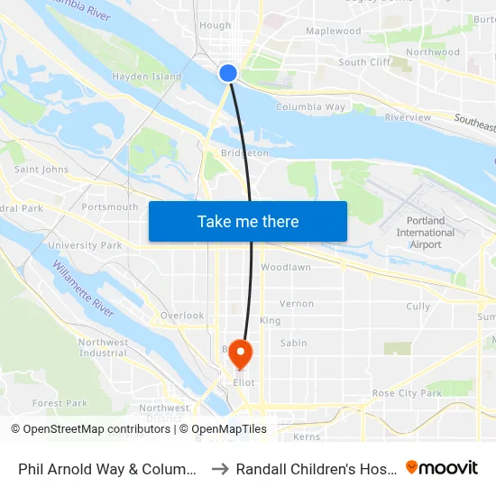 Phil Arnold Way & Columbia St to Randall Children's Hospital map