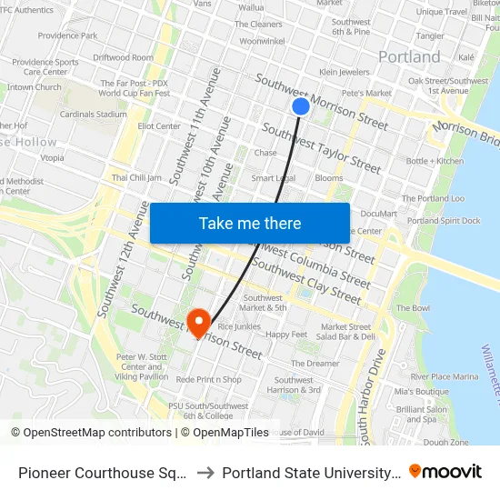Pioneer Courthouse Square to Portland State University OIT map