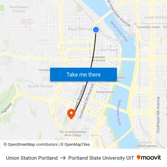 Union Station Portland to Portland State University OIT map