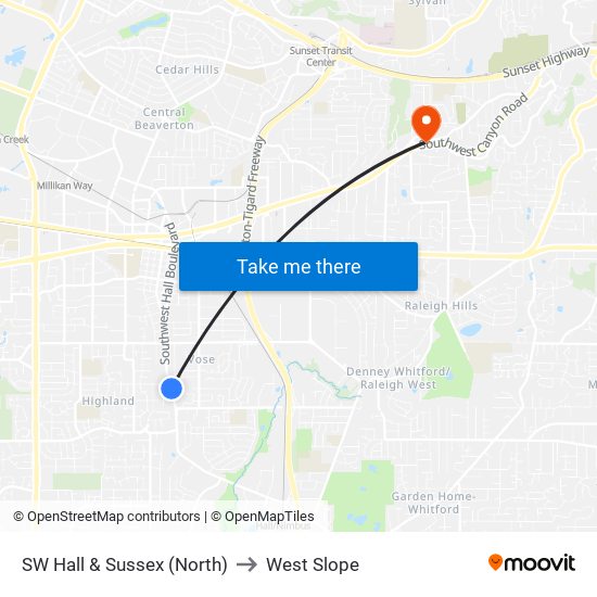 SW Hall & Sussex (North) to West Slope map