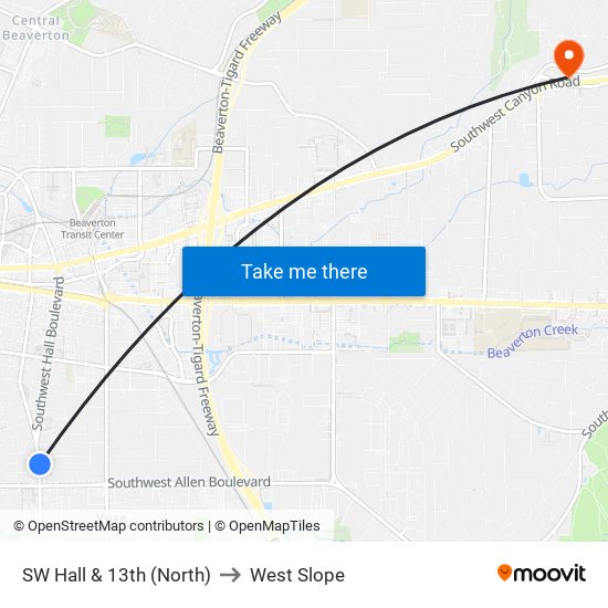 SW Hall & 13th (North) to West Slope map