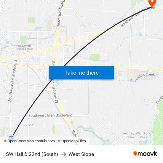 SW Hall & 22nd (South) to West Slope map