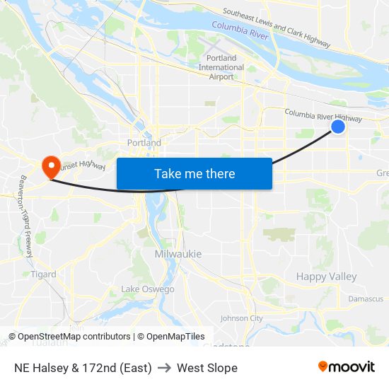 NE Halsey & 172nd (East) to West Slope map