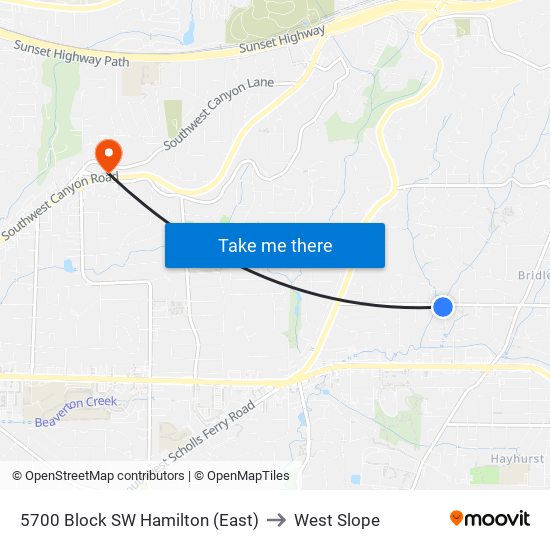 5700 Block SW Hamilton (East) to West Slope map