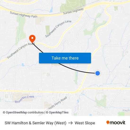 SW Hamilton & Semler Way (West) to West Slope map